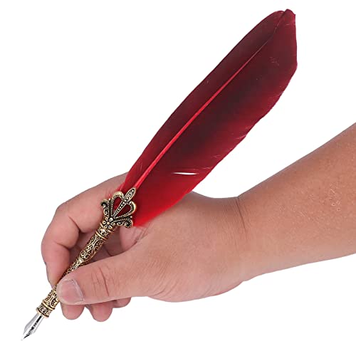 Pssopp Retro Style Quill Pen Set,Antique Calligraphy Dip Pen with Black Ink High Smoothness Elegant Colors European Retro Style Feather Pen Friends Teachers Red