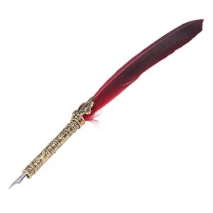 Pssopp Retro Style Quill Pen Set,Antique Calligraphy Dip Pen with Black Ink High Smoothness Elegant Colors European Retro Style Feather Pen Friends Teachers Red