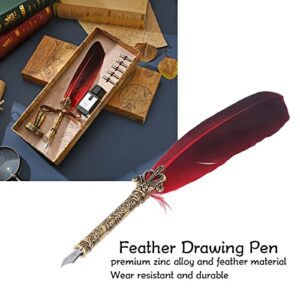 Pssopp Retro Style Quill Pen Set,Antique Calligraphy Dip Pen with Black Ink High Smoothness Elegant Colors European Retro Style Feather Pen Friends Teachers Red