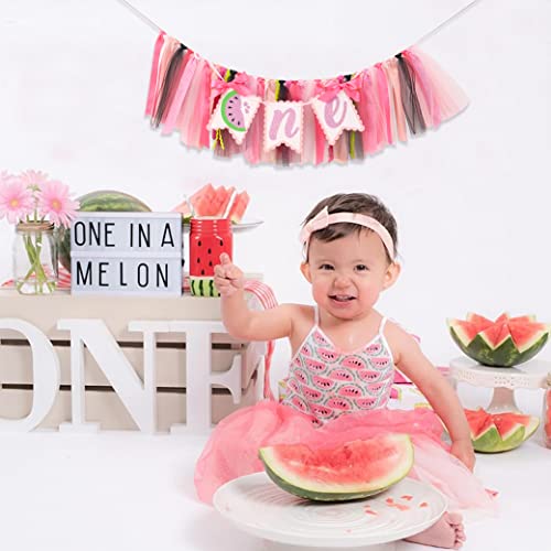 Watermelon High Chair Banner - One in A Melon Watermelon Theme,Pink Watermelon,Watermelon Party Decorations,Smash Cake Photo Prop Backdrop,Girls Firs,Summer Fruit Theme Watermelon First Birthday Party Decorations
