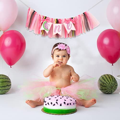 Watermelon High Chair Banner - One in A Melon Watermelon Theme,Pink Watermelon,Watermelon Party Decorations,Smash Cake Photo Prop Backdrop,Girls Firs,Summer Fruit Theme Watermelon First Birthday Party Decorations