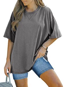 dbtanjy women's short sleeve oversized t shirts crew neck casual loose summer tops (v-grey,small,small)