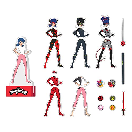 Miraculous Ladybug-Magnetic Wood Dress Up Doll. Includes 26 Colorful Magnetic Wood Pieces. Encourages Creative Play with Mix and Match Fun. Great Birthday Gift for toddler, kids, girls, boys.