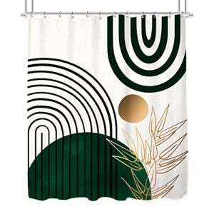 KOMLLEX Green Chic Abstract Shower Curtain for Bathroom Decor 60Wx72H Inches Boho Leaves Tropical Mid Century Simple Minimalist Fancy Modern Fabric Waterproof Polyester 12 Pack Hooks