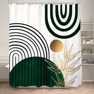 KOMLLEX Green Chic Abstract Shower Curtain for Bathroom Decor 60Wx72H Inches Boho Leaves Tropical Mid Century Simple Minimalist Fancy Modern Fabric Waterproof Polyester 12 Pack Hooks