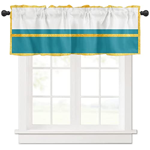 Kitchen Valance for Windows Rod Pocket Curtain Valances Modern Simple Turquoise Teal Privacy Short Curtains Panels Window Treatment for Living Room Bedroom Bathroom Decor Gold Border White Back