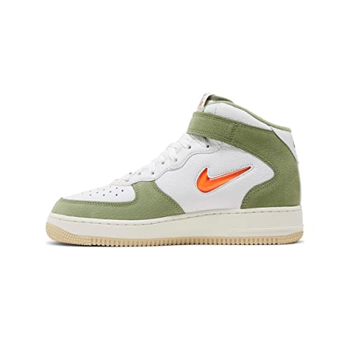 Nike mens Air Force 1 Mid Qs, White/Oil Green/Sail/Total Ora, 10.5