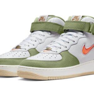 Nike mens Air Force 1 Mid Qs, White/Oil Green/Sail/Total Ora, 10.5