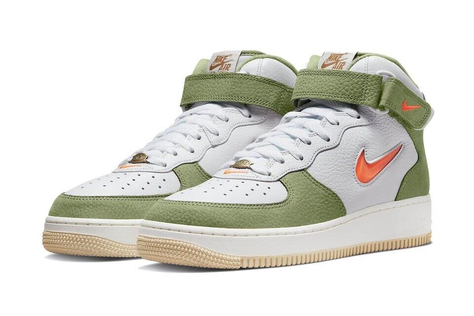 Nike mens Air Force 1 Mid Qs, White/Oil Green/Sail/Total Ora, 10.5