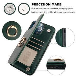 Onetop for iPhone 13 Pro Max Wallet Case with Card Holder, 360° Rotation Ring Kickstand RFID Blocking PU Leather Double Magnetic Clasp Shockproof Cover for Women and Girls 6.7 Inch (Green)