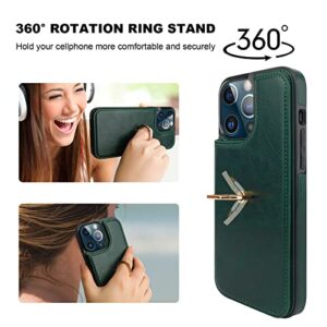 Onetop for iPhone 13 Pro Max Wallet Case with Card Holder, 360° Rotation Ring Kickstand RFID Blocking PU Leather Double Magnetic Clasp Shockproof Cover for Women and Girls 6.7 Inch (Green)