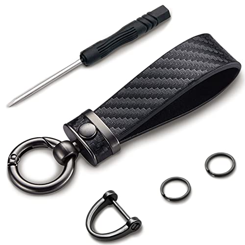 OSIFIT Carbon Fiber Style Car Keychain, Universal Detachable Leather keychain, 360 Degree Rotatable with Anti-Lost D-Ring