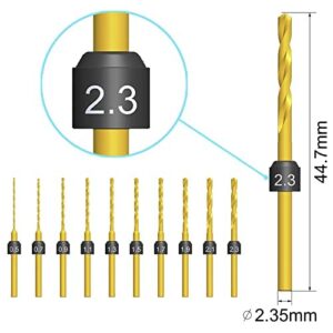 ARROWMAX Mini Twist Drill Bits Set, Size Marked, 0.5mm-2.3mm, Titanium Coated High Speed Steel Micro Drill Bits, 3/32-Inch Shank, Hole Drilling Tool for DIY, Jewelry, Amber, Beads,Copper, Wood (Set B)