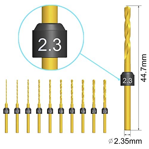 ARROWMAX Mini Twist Drill Bits Set, Size Marked, 0.5mm-2.3mm, Titanium Coated High Speed Steel Micro Drill Bits, 3/32-Inch Shank, Hole Drilling Tool for DIY, Jewelry, Amber, Beads,Copper, Wood (Set B)