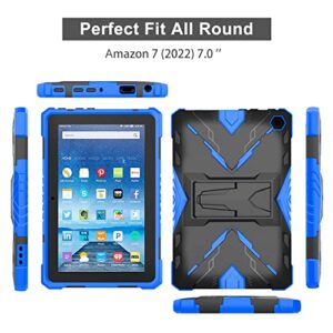 MaoMini for New Kindle Fire 7 Case 2022 Release 12th Generation,Kickstand Heavy Duty Armor Defender Cover (Blue)