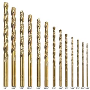 GMTOOLS 13Pcs Cobalt Drill Bits Set, M35 High Speed Steel, 135 Degree Tip, Twist Jobber Length Drill Bit Kit for Hardened Metal, Cast Iron, Stainless Steel, Plastic and Wood with Storage Case 1/16"-1/4"