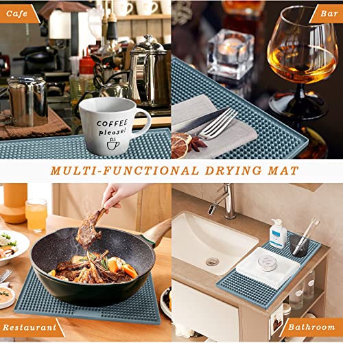 MR.CHOU Silicone Bar Mat, Thick Durable Dish Drying Mats for Kitchen Counter, Heat-Resistant & Food Safe Coffee Mat for Cafe Restaurants, 12" X 6" Dishwasher Safe Spill Mat, 2 PCS Gray