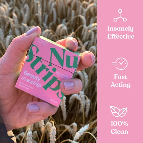 NuStrips Beauty in a Strip™ | Oral Strips with Biotin, Folate and Vitamin E | Maximum Absorption & Fast Results for Hair Skin & Nails | Vegan, 100% Natural | 30 Individually Wrapped Strips