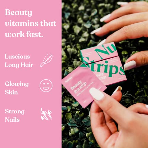 NuStrips Beauty in a Strip™ | Oral Strips with Biotin, Folate and Vitamin E | Maximum Absorption & Fast Results for Hair Skin & Nails | Vegan, 100% Natural | 30 Individually Wrapped Strips