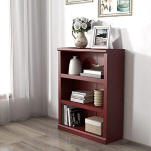 Panana Wooden Bookcase, 2/3/5 Tier Cube Shelves Adjustable Shelf Bookself Storage Organizer Display Shelf Free Standing Unit for Living Room Home Office (Cherry, 3-Tier)