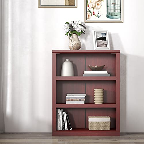 Panana Wooden Bookcase, 2/3/5 Tier Cube Shelves Adjustable Shelf Bookself Storage Organizer Display Shelf Free Standing Unit for Living Room Home Office (Cherry, 3-Tier)