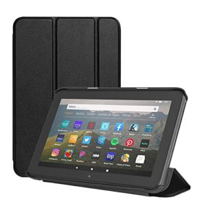 mosiso case compatible with kindle fire 7 tablet 12th generation 2022 release, slim shell pu leather trifold back protective smart stand cover with auto sleep/wake function, black