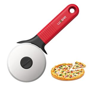 luxear pizza cutter wheel professional pizza slicer large with removable stainless steel blade silicone handle anti-slip with ergonomic design and protective cover washable easily, 20 cm (8"), red