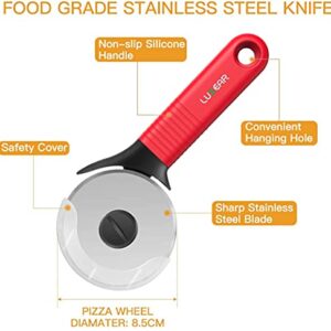 Luxear Pizza Cutter Wheel Professional Pizza Slicer Large with Removable Stainless Steel Blade Silicone Handle Anti-Slip with Ergonomic Design and Protective Cover Washable Easily, 20 cm (8"), Red