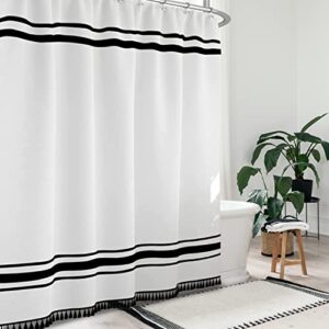 seasonwood black and white shower curtain farmhouse shower curtain striped shower curtain for bathroom sets boho shower curtain with tassels modern bathroom curtains decor waterproof fabric 72"x72"