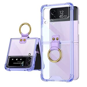 shieid samsung z flip 4 case, galaxy z flip 4 clear case with ring stand protective cover for samsung galaxy z flip 4 5g