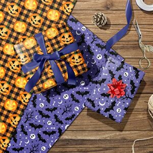 GIOLNIAY Halloween Wrapping Paper for Men Women Boys Girls Kids Baby - Holiday Gift Wrap Contain Jack-o'lantern, Witch Hat, Skulls, Black & Orange Plaids Design - 8 Sheets (20*29 Inch per Sheet), Recyclable, Easy to Store