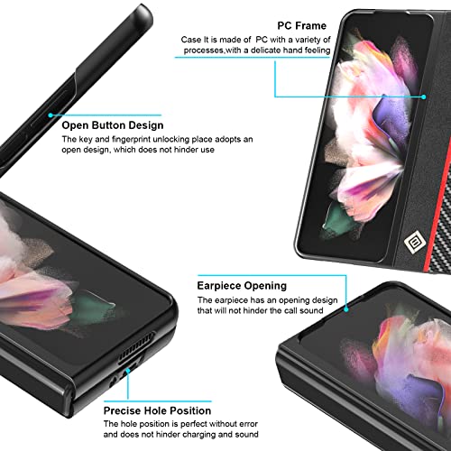 ZTOFERA for Samsung Galaxy Z Fold 3 5G Case,Carbon Fiber Premium PU Leather Ultra Thin Shookproof Anti-Fall Folding Screen Phone case Compatible with Samsung Galaxy Z Fold 3 5G(2021)-Black