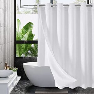 mitovilla no hooks needed white waffle shower curtain set with snap-in liner, modern waffle weave fabric shower curtains for luxury hotel grade spa-like bathroom decor, 72 x 74