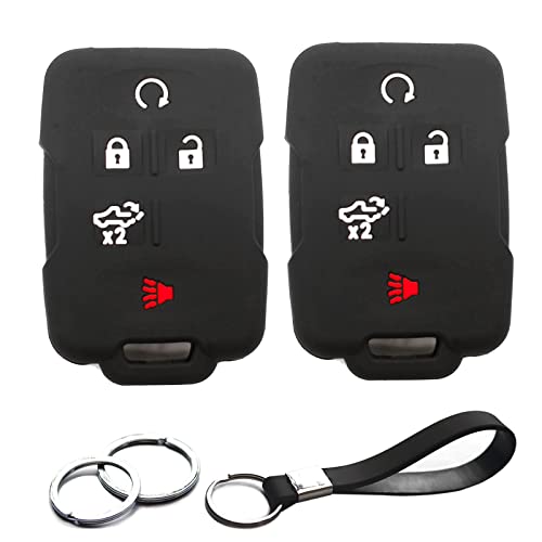 INFIPAR 2pcs Compatible with 2022 2021 2020 2019 Chevy Chevrolet Silverado GMC Sierra 1500 2500 3500 Smart 5 Buttons Silicone FOB Key Case Cover Protector Keyless Remote Holder