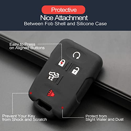 INFIPAR 2pcs Compatible with 2022 2021 2020 2019 Chevy Chevrolet Silverado GMC Sierra 1500 2500 3500 Smart 5 Buttons Silicone FOB Key Case Cover Protector Keyless Remote Holder