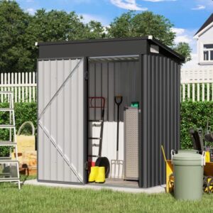 verano garden 5'x3' outdoor storage shed, galvanized metal steel garden shed w/lockable door, small waterproof storage shed for backyard, patio, lawn (5' x 3',black)