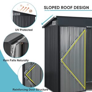 Verano Garden 5'x3' Outdoor Storage Shed, Galvanized Metal Steel Garden Shed W/Lockable Door, Small Waterproof Storage Shed for Backyard, Patio, Lawn (5' x 3',Black)