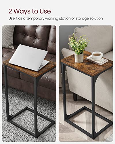 VASAGLE C-Shaped End Table, Side Table for Sofa, Couch Table with Metal Frame, Small TV Tray Table for Living Room, Bedroom, Rustic Brown and Black