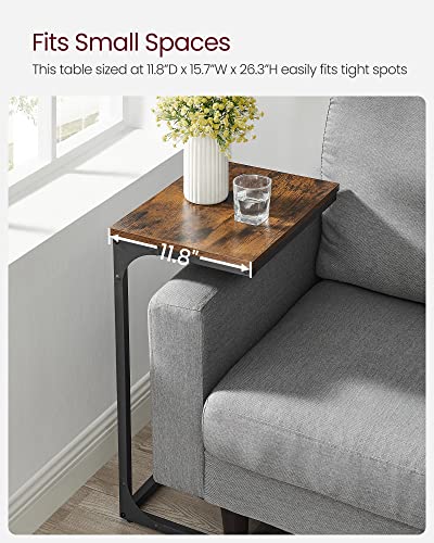 VASAGLE C-Shaped End Table, Side Table for Sofa, Couch Table with Metal Frame, Small TV Tray Table for Living Room, Bedroom, Rustic Brown and Black