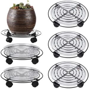 5 packs large metal plant caddy with wheels 13" heavy-duty wrought iron rolling plant stands with casters plant dolly plant roller base for indoor and outdoor plant pot movers saucers black