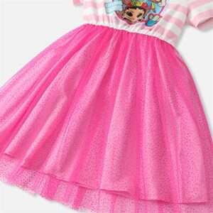 L.O.L. Surprise! Kid Girls Striped Glitter Design Short Sleeve Tutu Dress Tulle Princess Dress Party Birthday 11-12 Years Pink