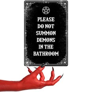 IRISIVITA Spooky Metal Sign, Please Do Not Summon Demons In The Bathroom, Gothic Bathroom Decor Wall Art, Halloween Decorations Indoor, Witchy Room Decor, Goth Room Decor, Funny Bathroom Decor