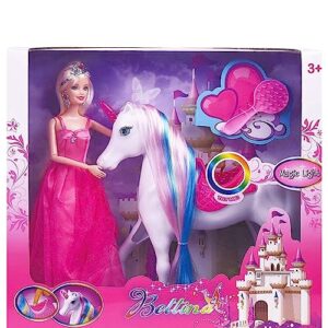 yellow river magical led light unicon and 11.5" princess doll, unicorn gifts for christmas birthday for girls 3+, fairy tale story unicorn horse toys playset for kids ages 3 4 5 6 7 8