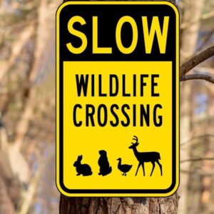 QKIODS Aluminum Metal Sign Slow Wildlife Crossing For Bars Club Restaurants Cafes Pubs