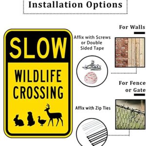 QKIODS Aluminum Metal Sign Slow Wildlife Crossing For Bars Club Restaurants Cafes Pubs