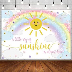 sendy 7x5ft rainbow sunshine baby shower backdrop a little ray of sunshine is almost here oh baby party decorations banner cloud bubble gold glitter photography background cake table props supplies