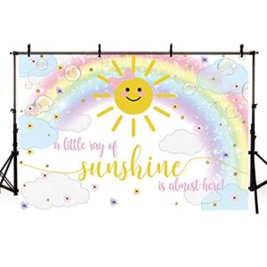 Sendy 7x5ft Rainbow Sunshine Baby Shower Backdrop A Little Ray of Sunshine is Almost Here Oh Baby Party Decorations Banner Cloud Bubble Gold Glitter Photography Background Cake Table Props Supplies