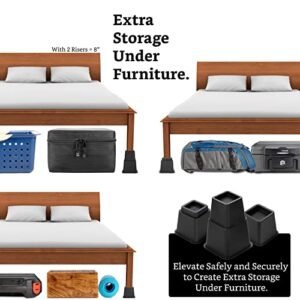 HOLDN’ STORAGE Adjustable Bed Risers and Furniture Risers - Stackable Bed Lift 3, 5, or 8 Inch - Set of 4 Bed Risers 8 inch Heavy Duty - Perfect for College Dorms – Fits Legs up to 7.5” W