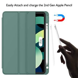 ZryXal iPad Air Case 5th Generation/4th Generation 2022/2020 10.9 Inch, Smart iPad Case[Support Touch ID and Auto Wake/Sleep] with Auto 2nd Gen Pencil Charging (New Midnight Green)