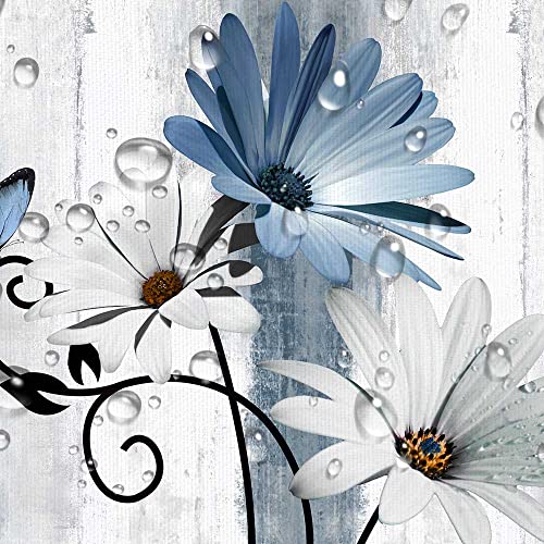 VeiVian Rustic Farmhouse Shower Curtain, Farm Blue Daisy Floral Flowers and Butterfly on Country Wooden Shower Curtain for Bathroom with 12PCS Hooks, 70X70IN, Turquoise Blue